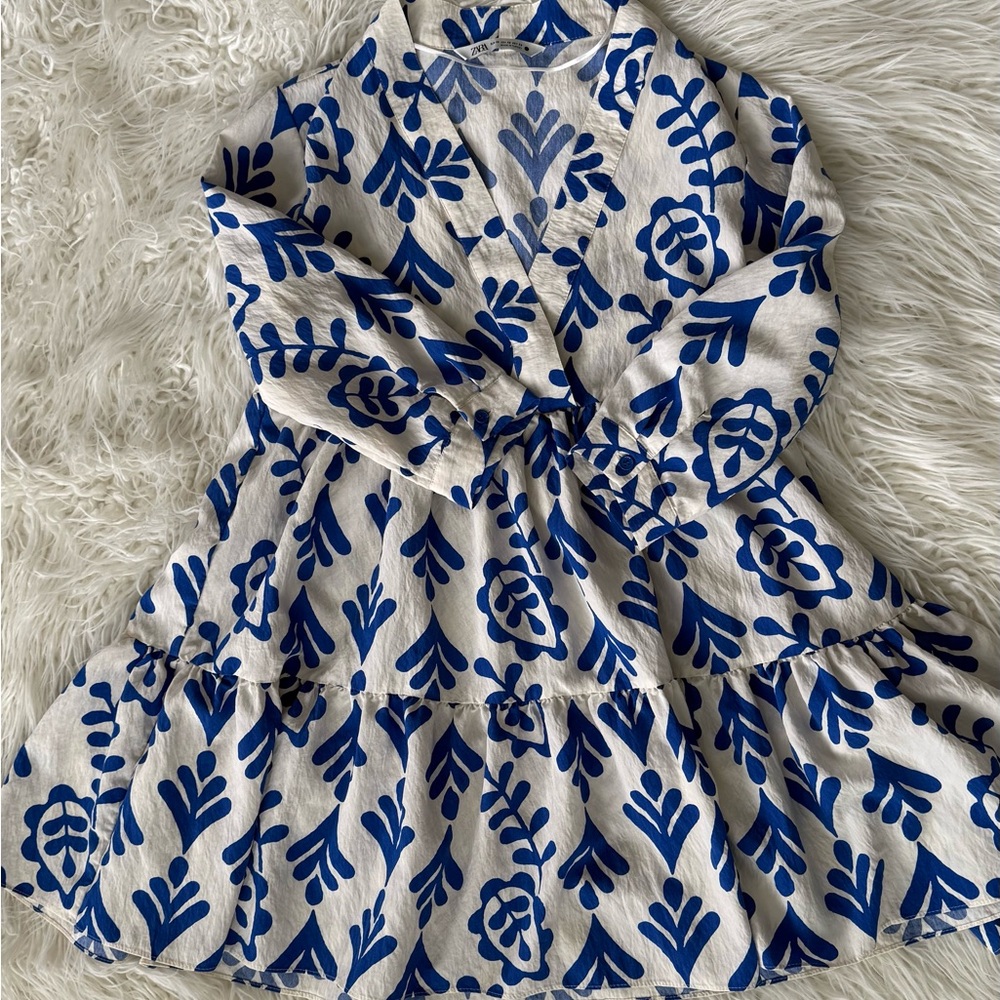 Zara Floral Blue and Cream Blouse